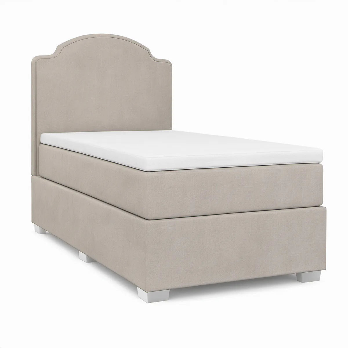 Boxspringbett 90 x 200 cm mit gepolstertem Kopfteil, Matratze in Taupe und Weiss