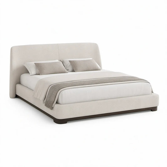 Gepolstertes Bett 180 x 200 cm mit gebogenem Kopfteil, Creme/Dunkelbraun